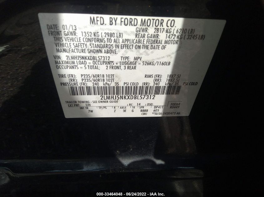 2013 LINCOLN MKT 2LMHJ5NKXDBL57312