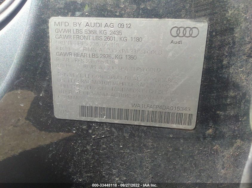 2013 AUDI Q5 PREMIUM PLUS WA1LFAFP4DA015343