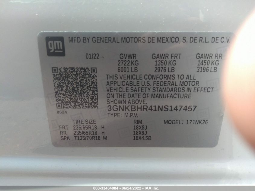 2022 CHEVROLET BLAZER LT 3GNKBHR41NS147457