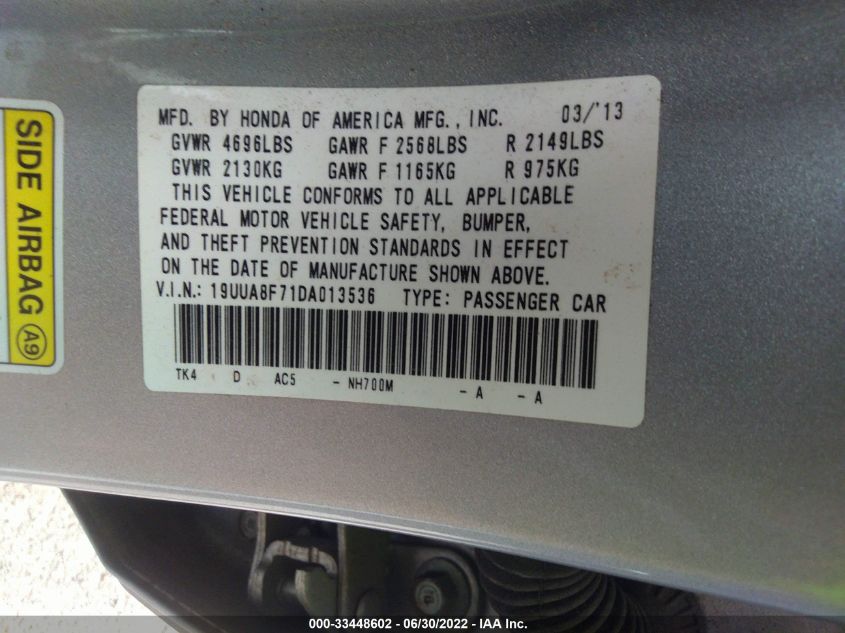 2013 ACURA TL ADVANCE 19UUA8F71DA013536