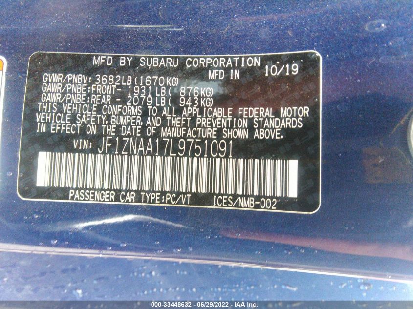 2020 TOYOTA 86 JF1ZNAA17L9751091