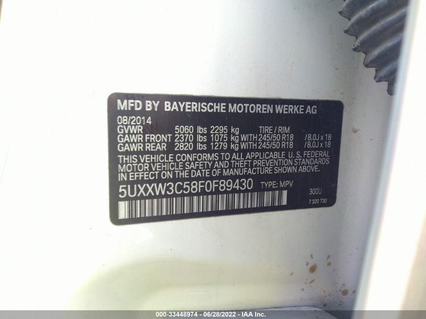 2015 BMW X4 XDRIVE28I 5UXXW3C58F0F89430