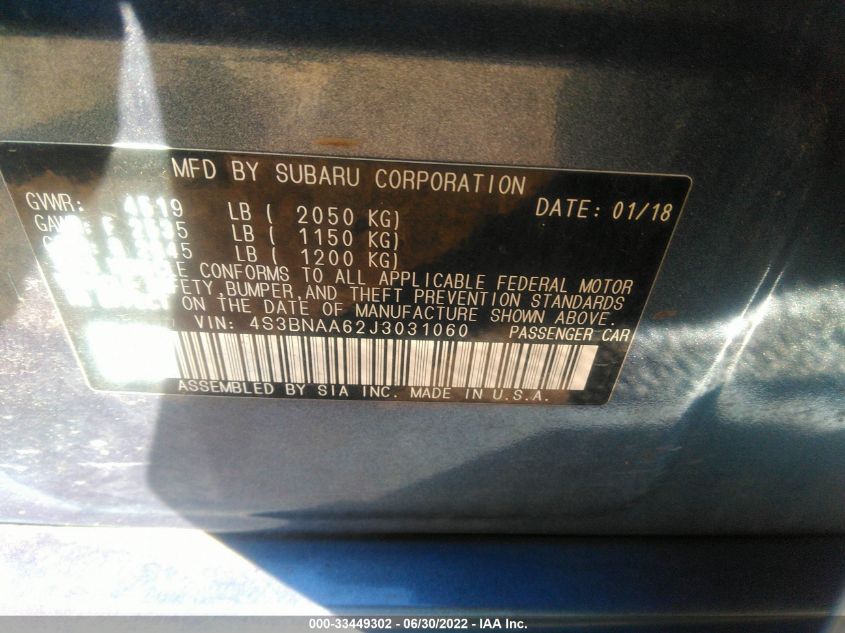 2018 SUBARU LEGACY 4S3BNAA62J3031060