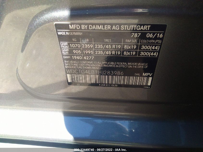 2017 MERCEDES-BENZ GLA GLA 250 WDCTG4EB1HJ283986