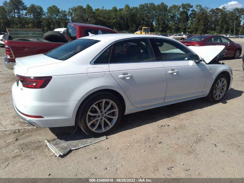 2019 AUDI A4 PREMIUM PLUS WAUENAF43KN015599