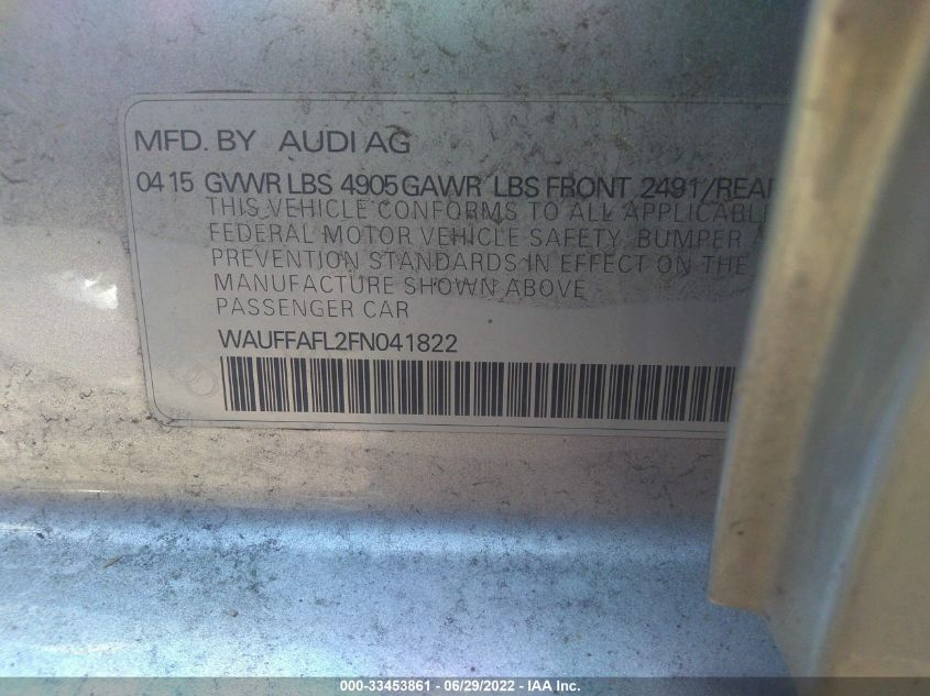 2015 AUDI A4 PREMIUM PLUS WAUFFAFL2FN041822