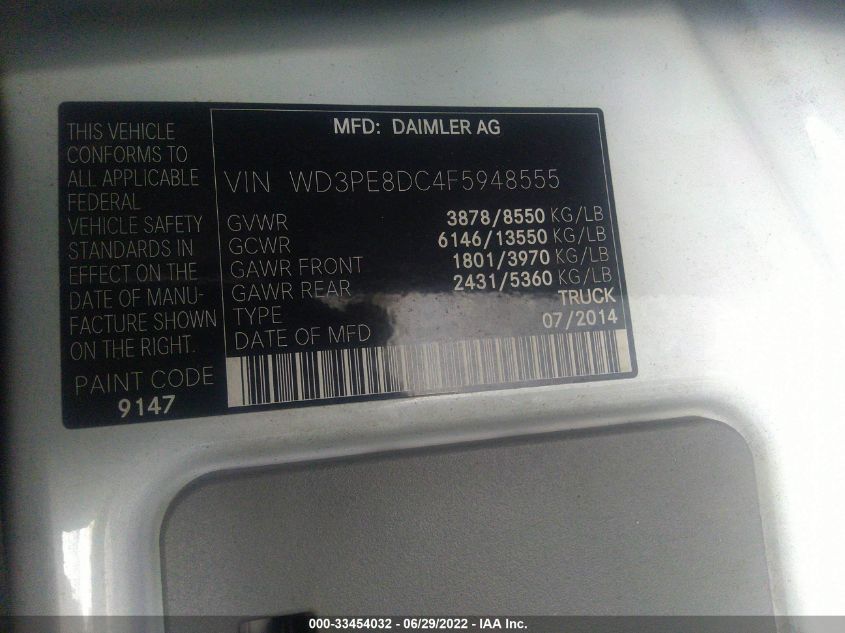 2015 MERCEDES-BENZ SPRINTER CARGO VANS 2500 WD3PE8DC4F5948555