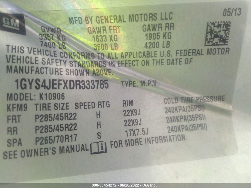 2013 CADILLAC ESCALADE ESV PREMIUM 1GYS4JEFXDR333785