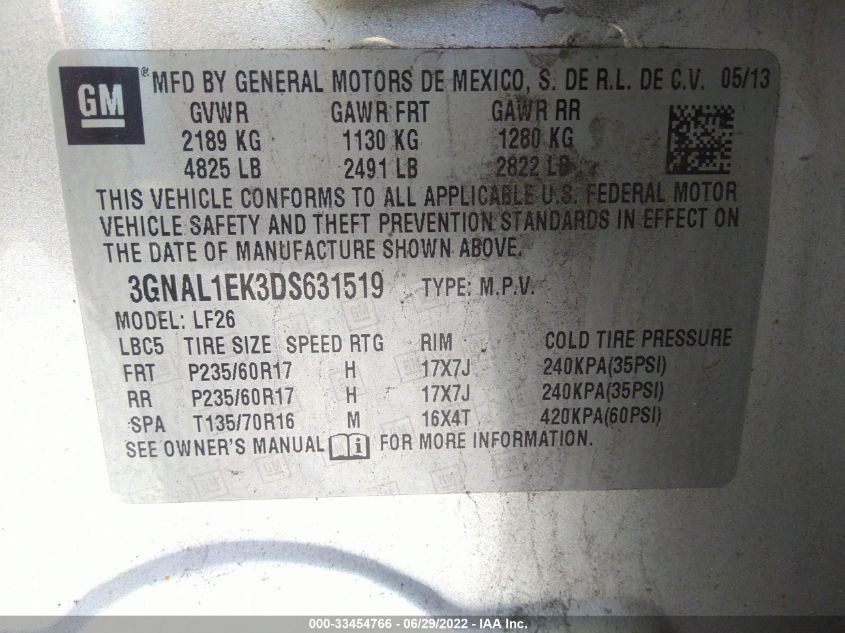 2013 CHEVROLET CAPTIVA SPORT FLEET LS 3GNAL1EK3DS631519