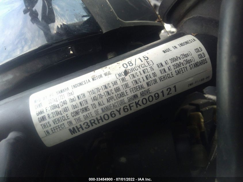 2015 YAMAHA YZFR3 MH3RH06Y6FK009121