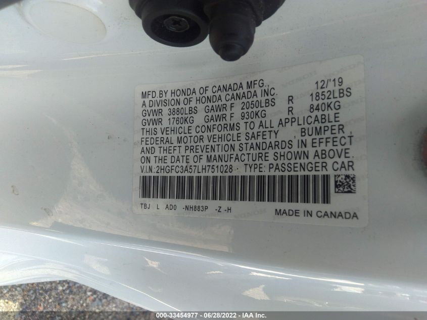 2020 HONDA CIVIC SI COUPE 2HGFC3A57LH751028