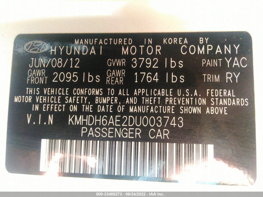 2013 HYUNDAI ELANTRA COUPE GS PZEV KMHDH6AE2DU003743