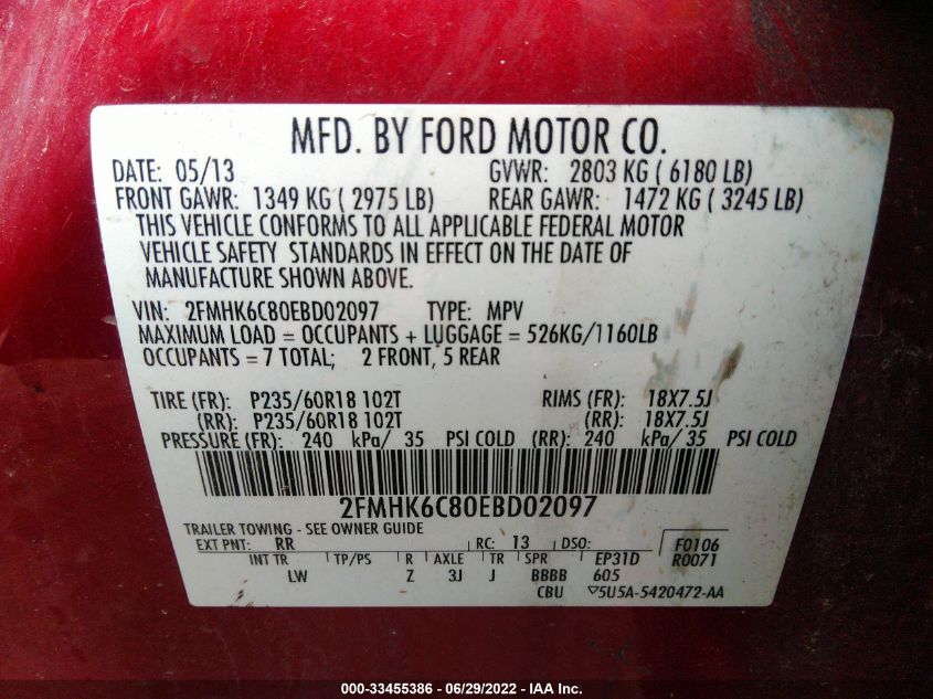 2014 FORD FLEX SEL 2FMHK6C80EBD02097