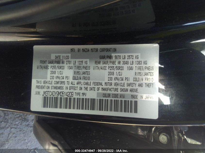 2021 MAZDA CX-9 GRAND TOURING JM3TCADY9M0514209