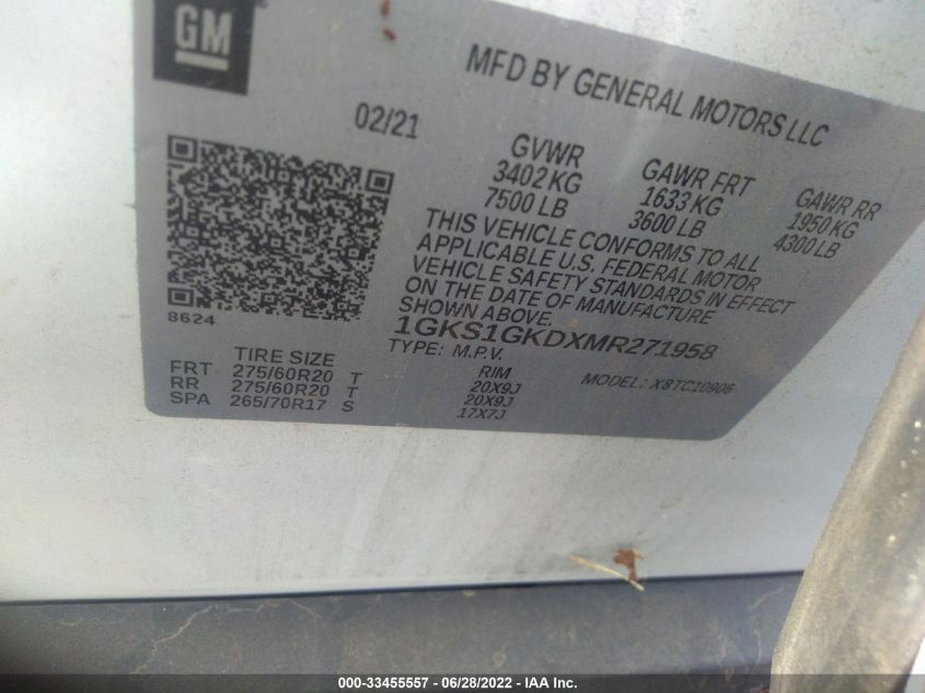 2021 GMC YUKON XL SLT 1GKS1GKDXMR271958