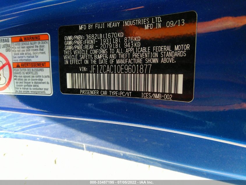 2014 SUBARU BRZ LIMITED JF1ZCAC10E9601877
