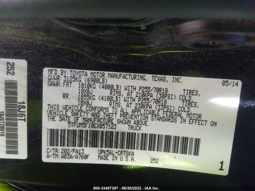 2014 TOYOTA TUNDRA 4WD TRUCK DOUBLE CAB SR/SR5 5TFUM5F10EX057123