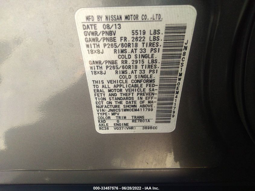 2014 INFINITI QX70 JN8CS1MW0EM411799