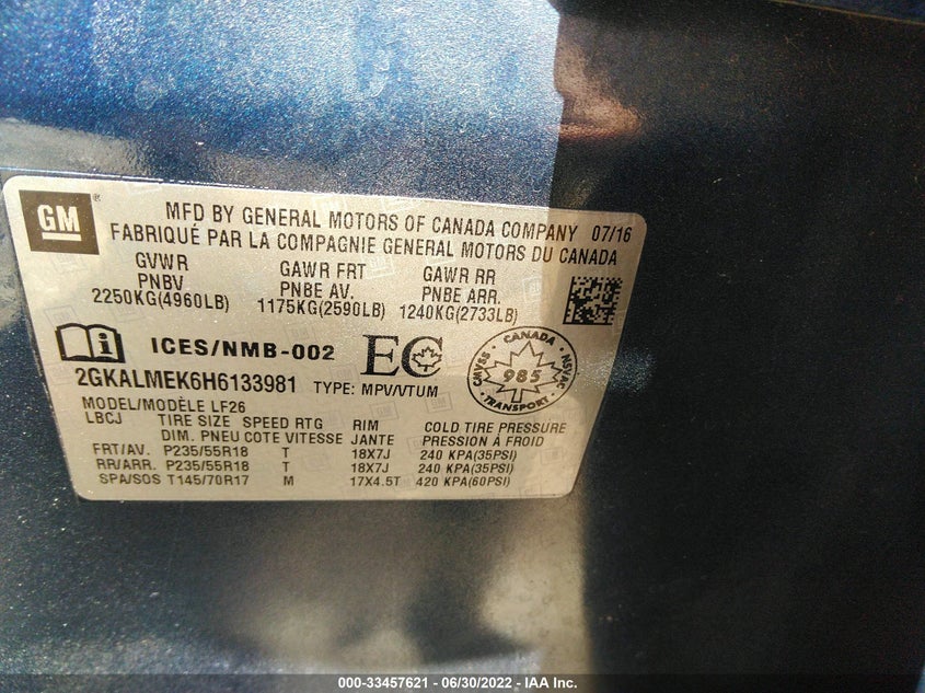 VIN 2GKALMEK6H6133981 2017 GMC TERRAIN SLE