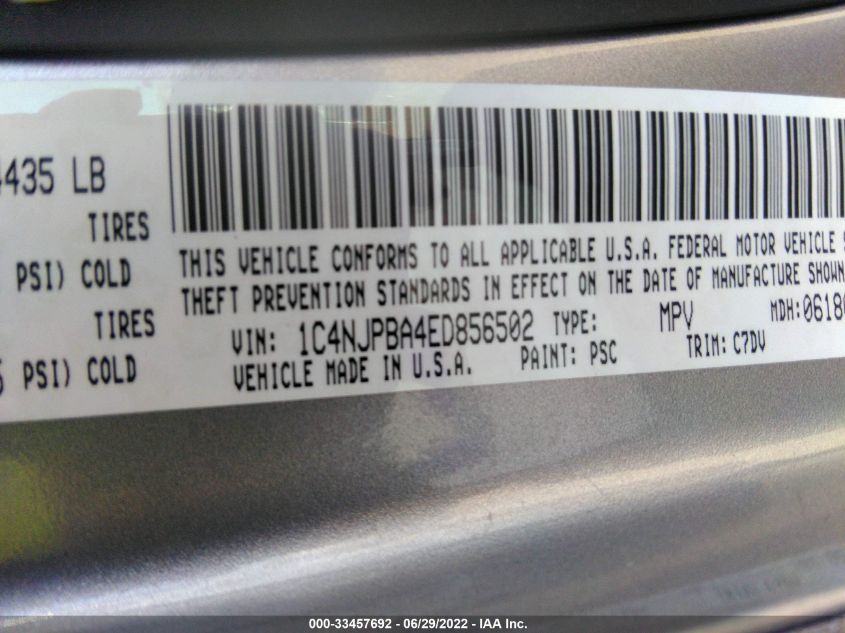 2014 JEEP PATRIOT SPORT 1C4NJPBA4ED856502