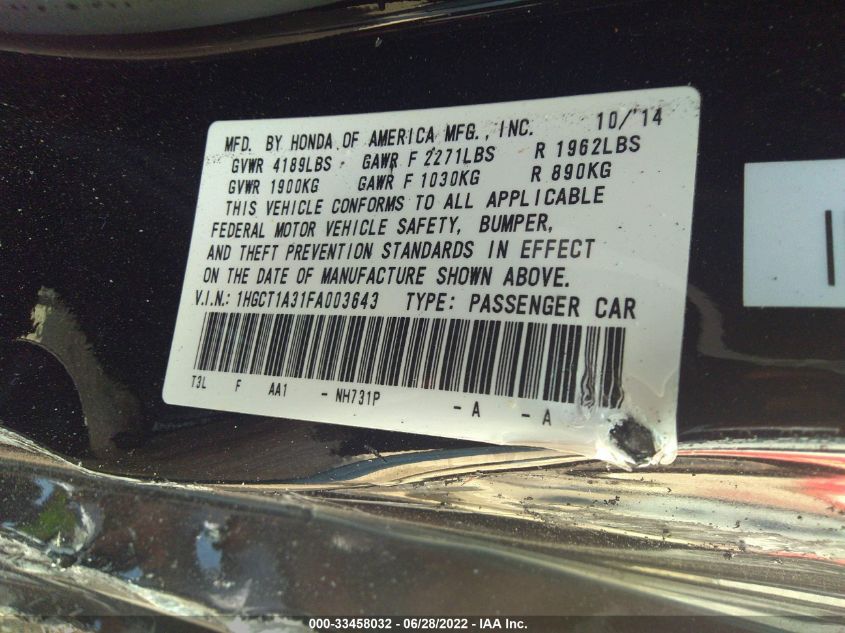 2015 HONDA ACCORD COUPE LX-S 1HGCT1A31FA003643