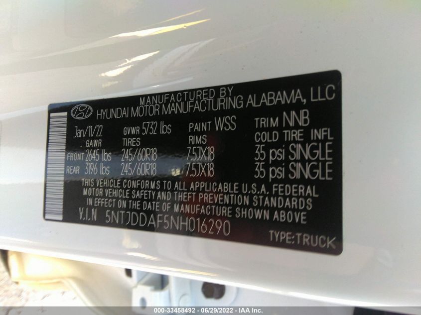 2022 HYUNDAI SANTA CRUZ SEL PREMIUM 5NTJDDAF5NH016290