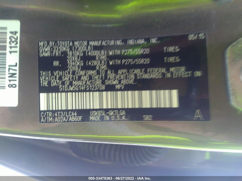 2015 TOYOTA SEQUOIA LIMITED 5TDJW5G14FS123708