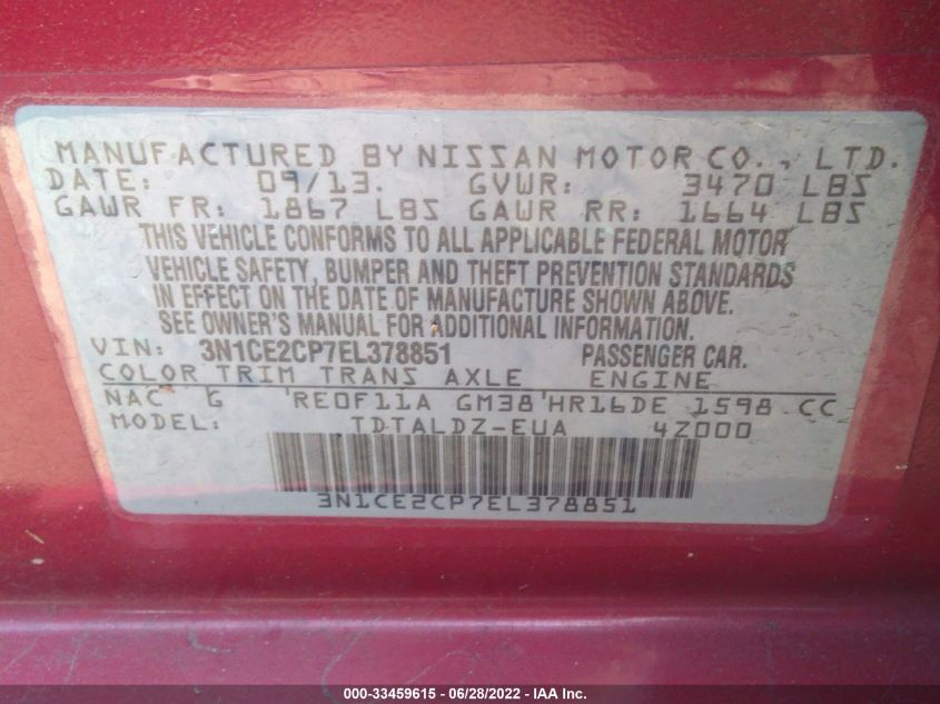 2014 NISSAN VERSA NOTE SV 3N1CE2CP7EL378851