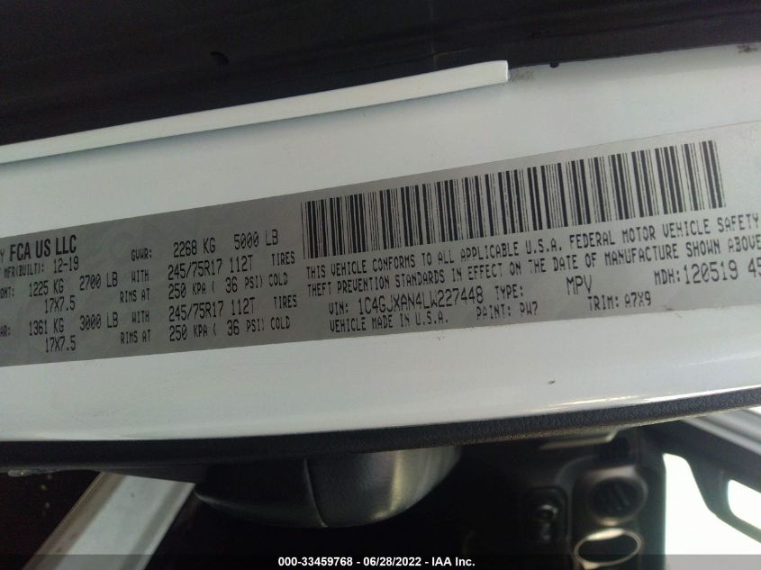 2020 JEEP WRANGLER SPORT S 1C4GJXAN4LW227448