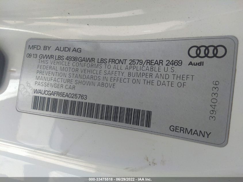 2014 AUDI S5 PREMIUM PLUS WAUCGAFR6EA025763