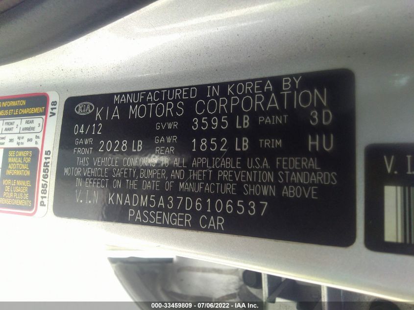 2013 KIA RIO LX KNADM5A37D6106537