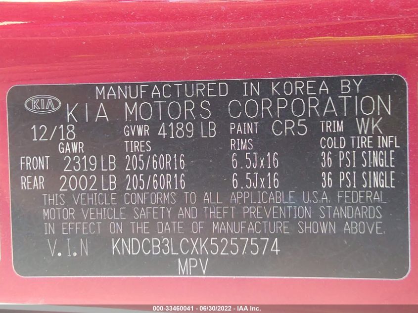 2019 KIA NIRO LX KNDCB3LCXK5257574