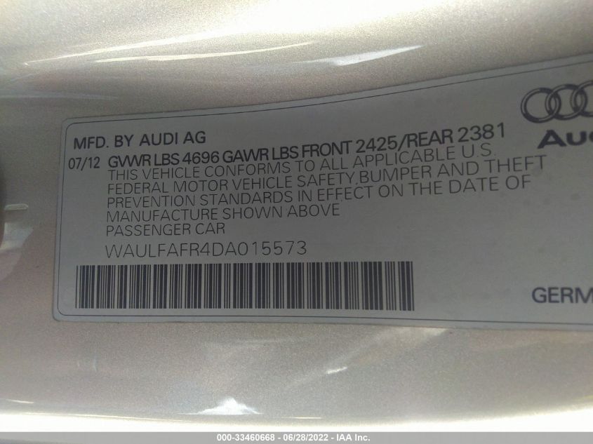 2013 AUDI A5 PREMIUM PLUS WAULFAFR4DA015573