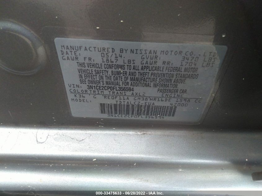 2015 NISSAN VERSA NOTE S PLUS 3N1CE2CP0FL356594