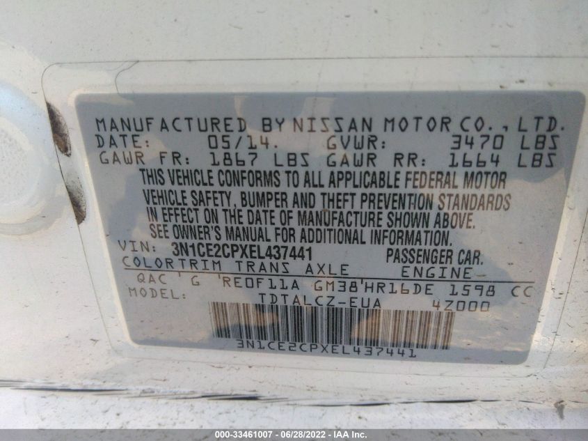 2014 NISSAN VERSA NOTE S PLUS 3N1CE2CPXEL437441
