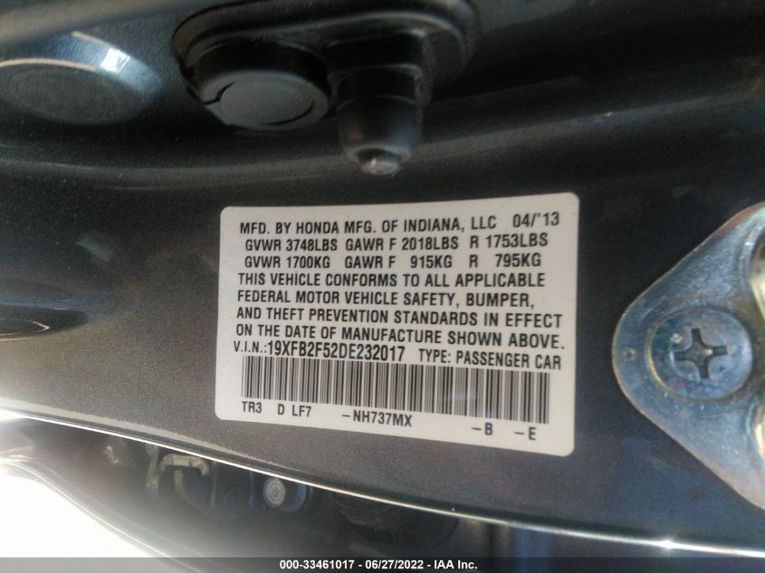2013 HONDA CIVIC SDN LX 19XFB2F52DE232017