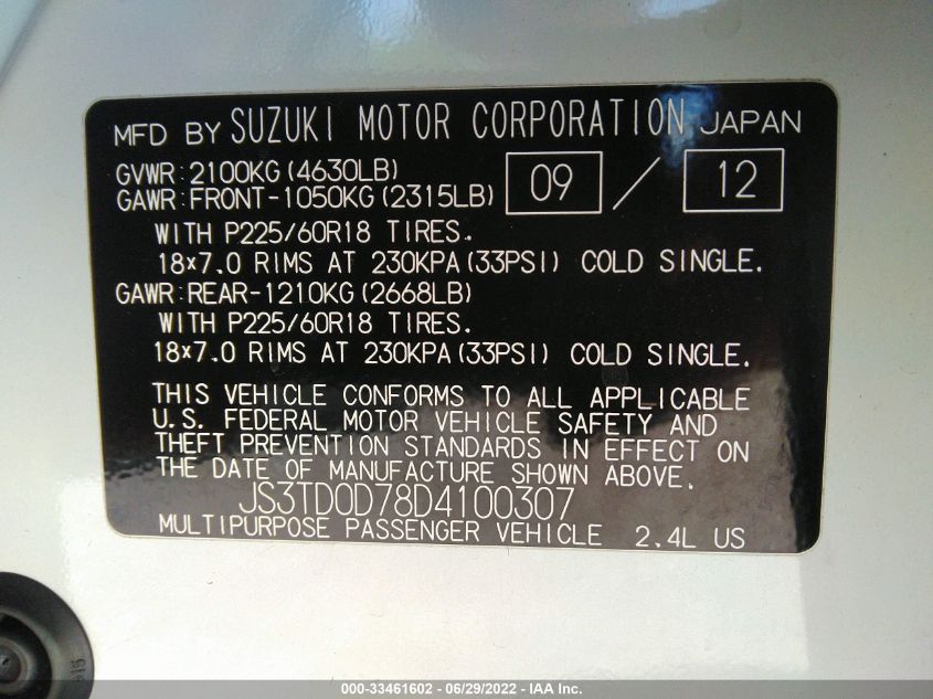 2013 SUZUKI GRAND VITARA LIMITED - JS3TD0D78D4100307