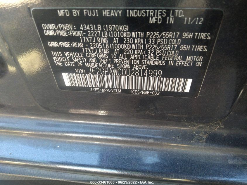 2013 SUBARU XV CROSSTREK PREMIUM JF2GPAWC0D2814999