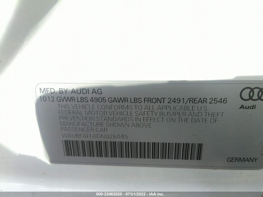 2013 AUDI A4 PREMIUM WAUBFAFL6DN026445