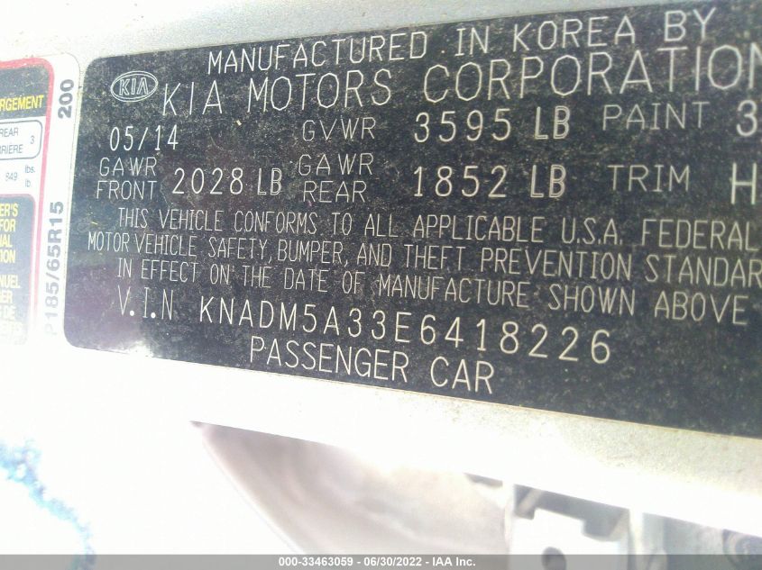 2014 KIA RIO LX KNADM5A33E6418226