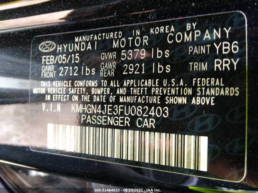 2015 HYUNDAI GENESIS 3.8L KMHGN4JE3FU082403
