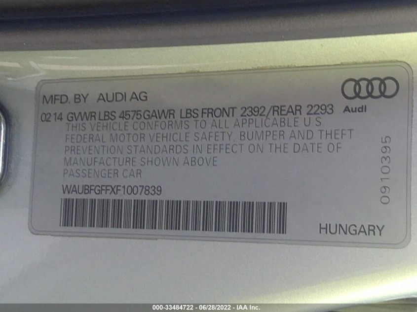 2015 AUDI S3/A3 2.0T PREMIUM WAUBFGFFXF1007839