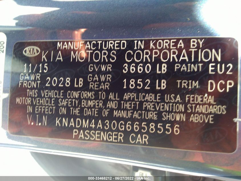 2016 KIA RIO LX KNADM4A30G6658556