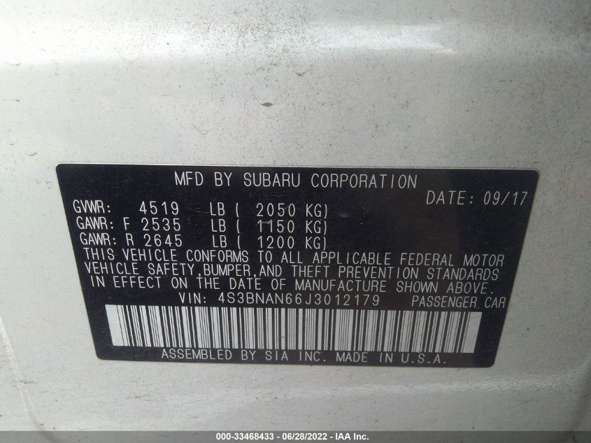 2018 SUBARU LEGACY LIMITED 4S3BNAN66J3012179