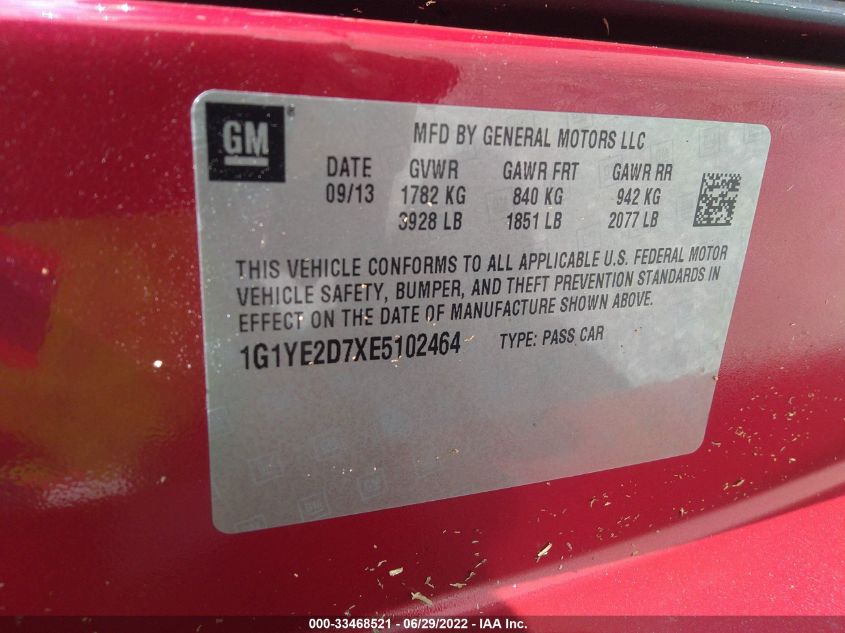 2014 CHEVROLET CORVETTE STINGRAY 3LT 1G1YE2D7XE5102464