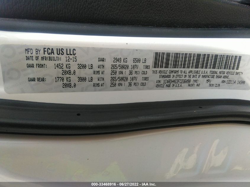 2015 DODGE DURANGO SXT 1C4RDHAG3FC236090