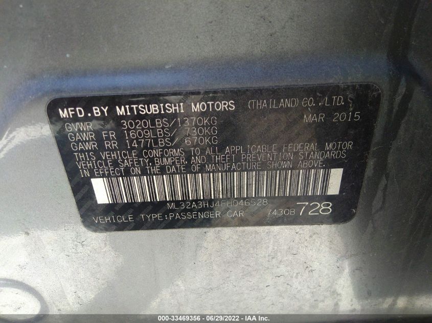 2015 MITSUBISHI MIRAGE DE ML32A3HJ4FH046528