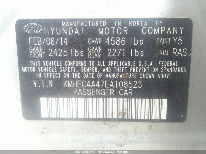 2014 HYUNDAI SONATA HYBRID KMHEC4A47EA108523