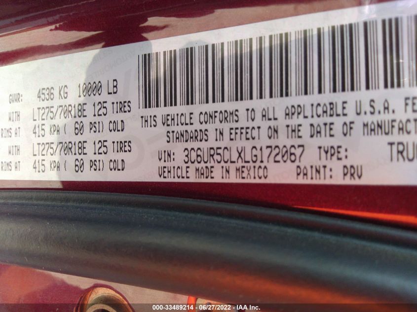 2020 RAM 2500 TRADESMAN 3C6UR5CLXLG172067
