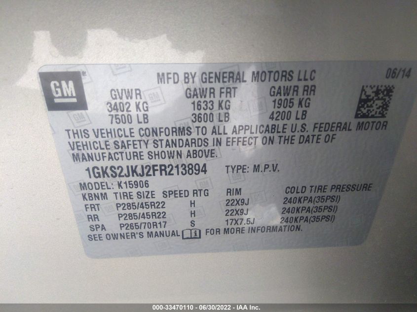 2015 GMC YUKON XL DENALI 1GKS2JKJ2FR213894